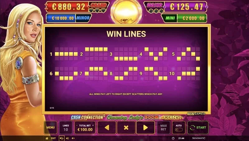 Cash Connection - Charming Lady's Boom Coins - isplatne linije i Wild Charming Lady